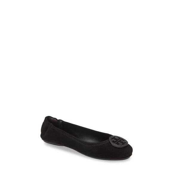 NWT TORY BURCH Womens Black Minnie Round Toe Slip On Leather Ballet Flats 5 - Picture 1 of 5